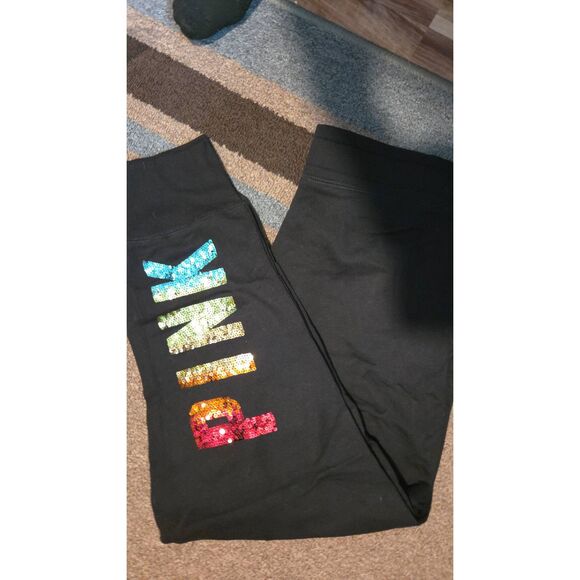 Rare Victoria's Secret PINK Rainbow Sequin Zip Hoodie and Matching Joggers sz L - Picture 5 of 6